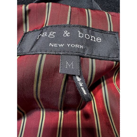 Rag & Bone Wool Leather Peacoat Black Structured Peacoat Size M Made In USA - Picture 11 of 12